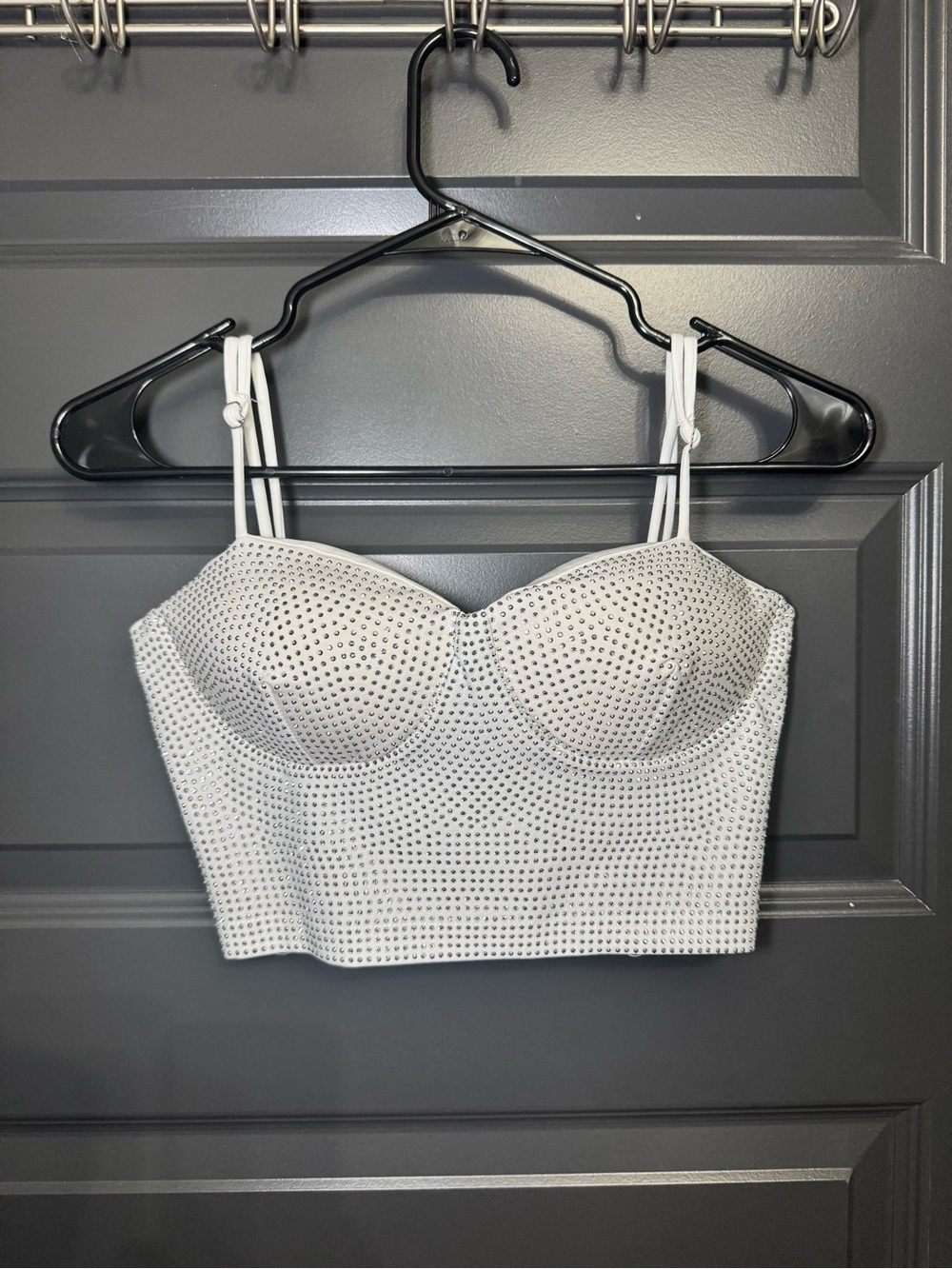 Kiwi White Rhinestone Embellished Bustier Crop Top